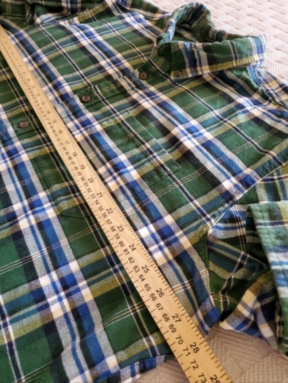 Eddie Bauer Mens XXL Relaxed Fit Green Blue Plaid Flannel Button Down Shirt - Picture 7 of 10